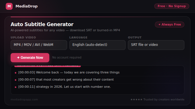 Auto Subtitle Generator tool screenshot