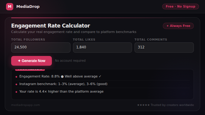 Engagement Rate Calculator tool screenshot