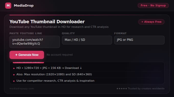 YouTube Thumbnail Downloader tool screenshot